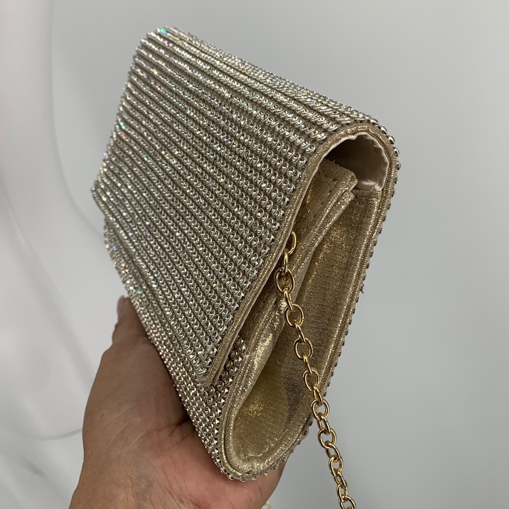 Chic NYE New Years Eve party fancy vintage Gold Chain Crossbody Bag purse used - Picture 15 of 17
